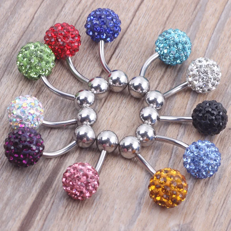 316L Surgical Steel Navel Ring Crystal Ferido CZ Crystal Ball 10/30/50