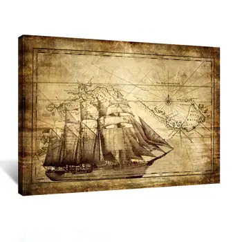 

Vintage Map Canvan Prints - Adventure Ocean Sailing Map Poster Art Print Canvas Framed for Living Room DecorDrop Shipping