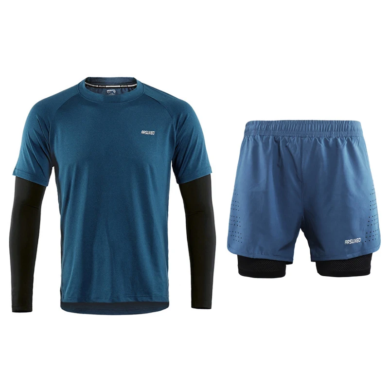 

Quick Dry Men Running Sets Active Training Exercise Jogging Fitness Sportswear Running Suits T-Shirts and Shorts Set