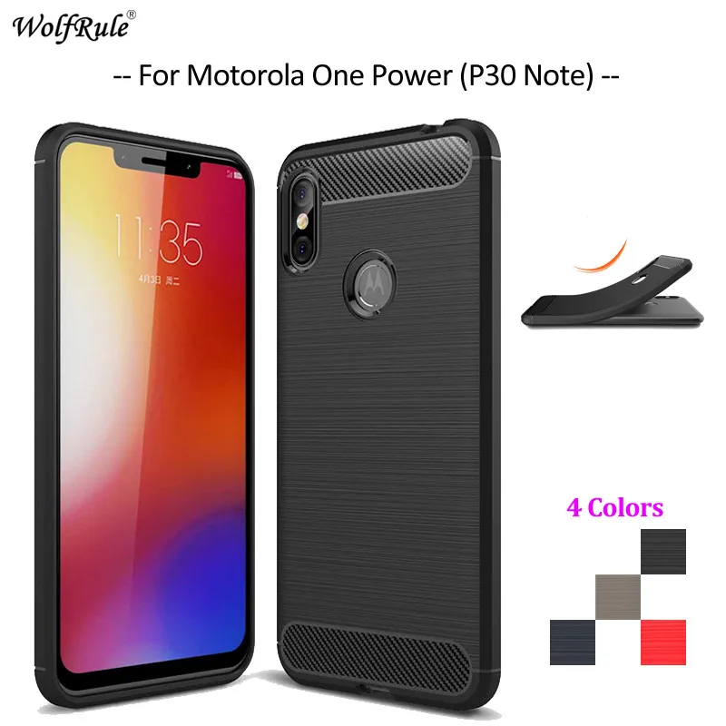 Carbon Fiber Phone Case For Motorole One Power Soft TPU Back Cover Moto Bumper P30 Note 6.2'' | Мобильные телефоны и