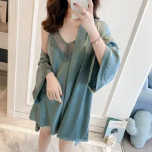 Весенняя женская кружевная отделка из 2 предметов, одежда для сна, сексуальный костюм-двойка, халат, классический свадебный комплект невесты, платье для подружки невесты, ночное белье, домашняя одежда