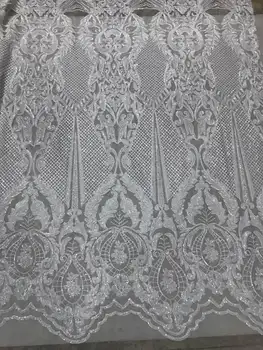 

stock 5yards/bag JL032# White good quality sequin tulle mesh lace fabric for bridal wedding dress/sawing Free shipping