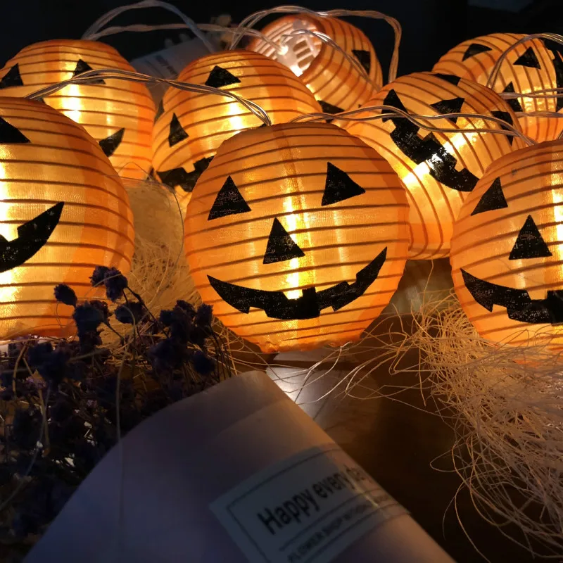 Halloween Pumpkin String Lights 10 Led Lights 47 Inch Battery Operated