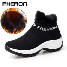 PHERON/; зимние женские ботинки; модная обувь на танкетке; женские зимние ботинки без застежки; женские теплые ботинки с мехом; большие размеры