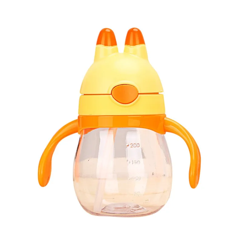 200 мл детские чашки голова кролика бутылочка для кормления Ширина рта регулировка воды чашка ручной слинг-переноска разбивает бутылки молока - Цвет: Цвет: желтый