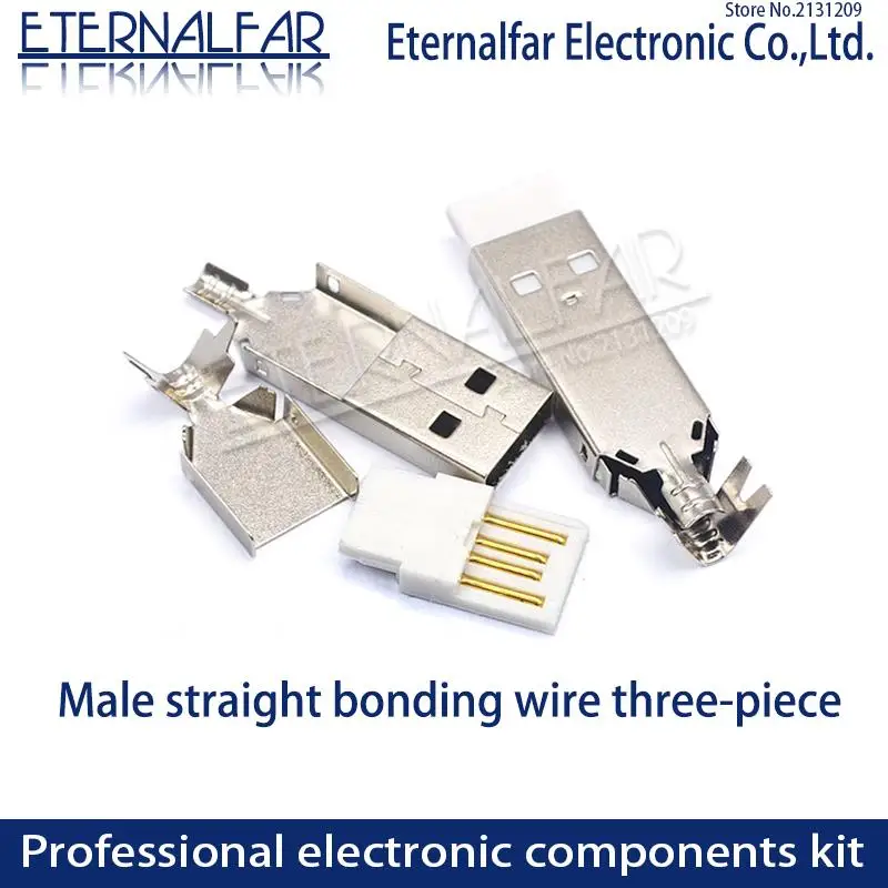 

USB 2.0 V8 Type A Male Welded straight plate three piece set Welding Straight Vertical Connector Needle Welding Wire PCB DIY