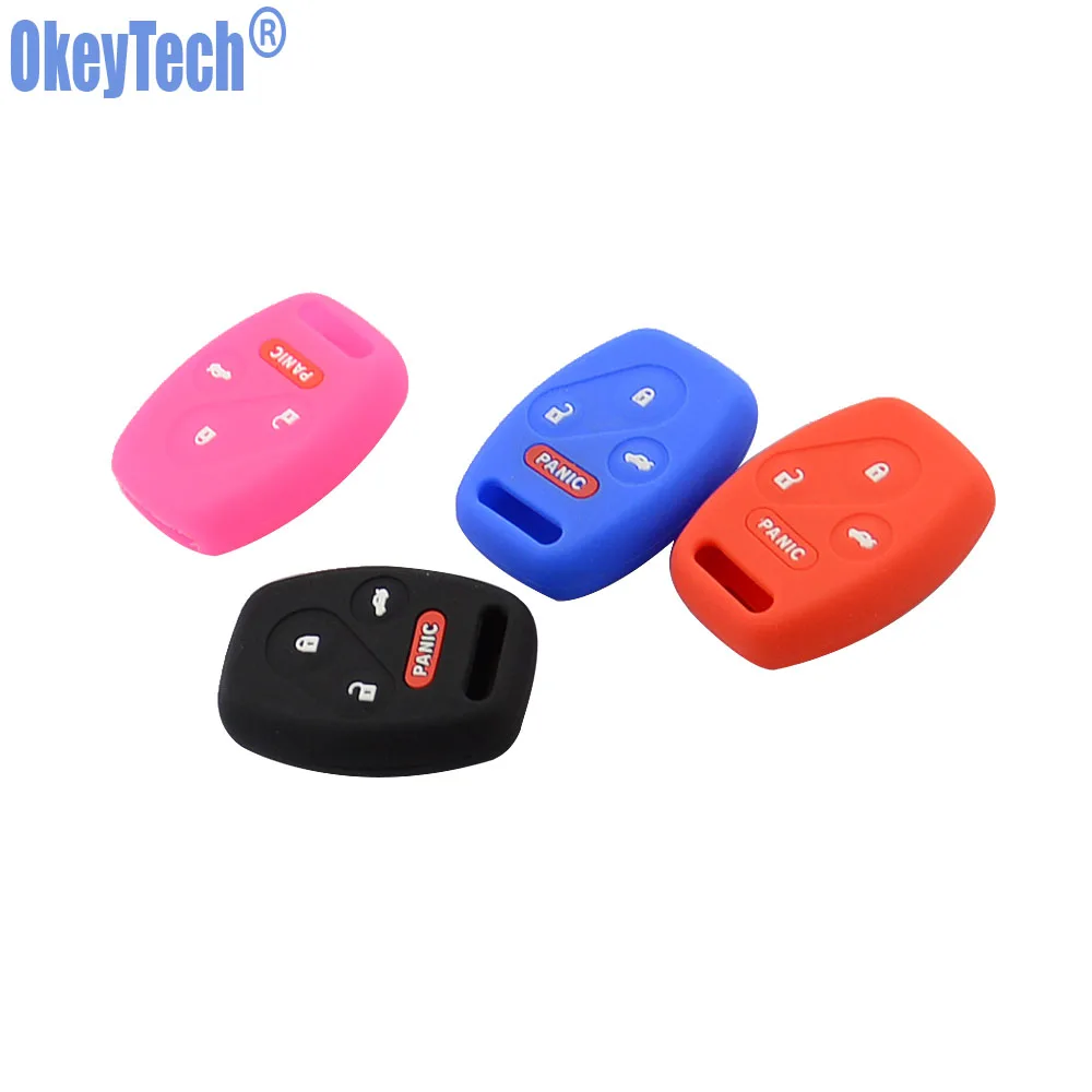 OkeyTech Silicone Rubber Remote Key Case for Honda Accord CR-V Civic Insight Ridgeline 4 Buttons 3 Button+Panic Fob Holder Cover