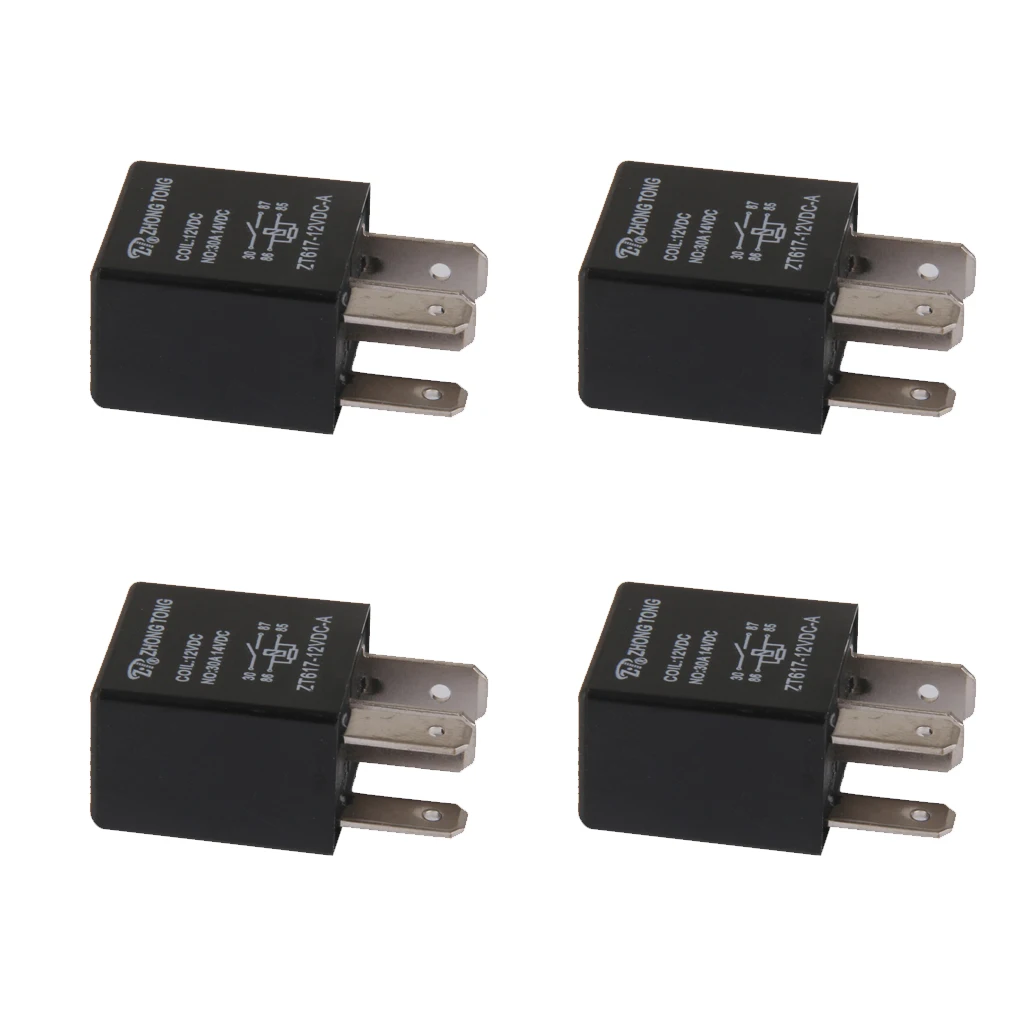 4 Pieces Car Automotive 12V 30 AMP 4 Pin SPST Relay For Alarm Horn Light