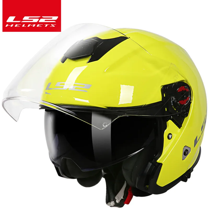 LS2 OF521 стекловолокно мото rcycle шлем с двойными линзами с открытым лицом Мото шлем с быстросъемной пряжкой LS2 полулицевые шлемы