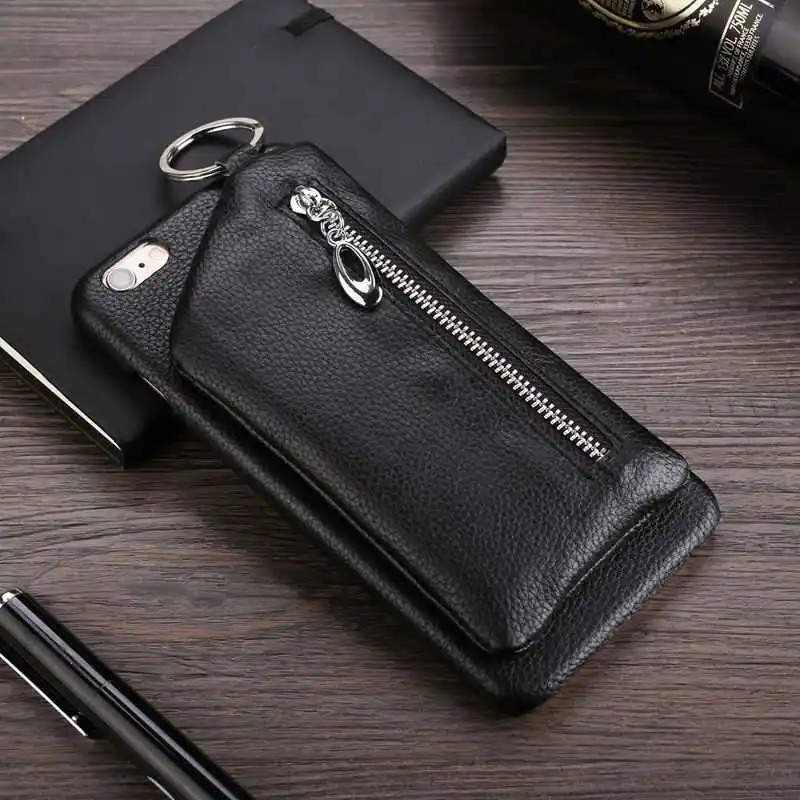 

Genuine Leather Case For Apple Iphone 8 Real Leather Protective Back Cover Zipper Pouch Coques For Iphone 8 Case