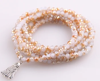 

Free shipping 5 Strands Crystal with Alloy Tassel Beads Stretched Bracelets Handmade Beige Pacet Bead Yoga Bracelet & Necklace