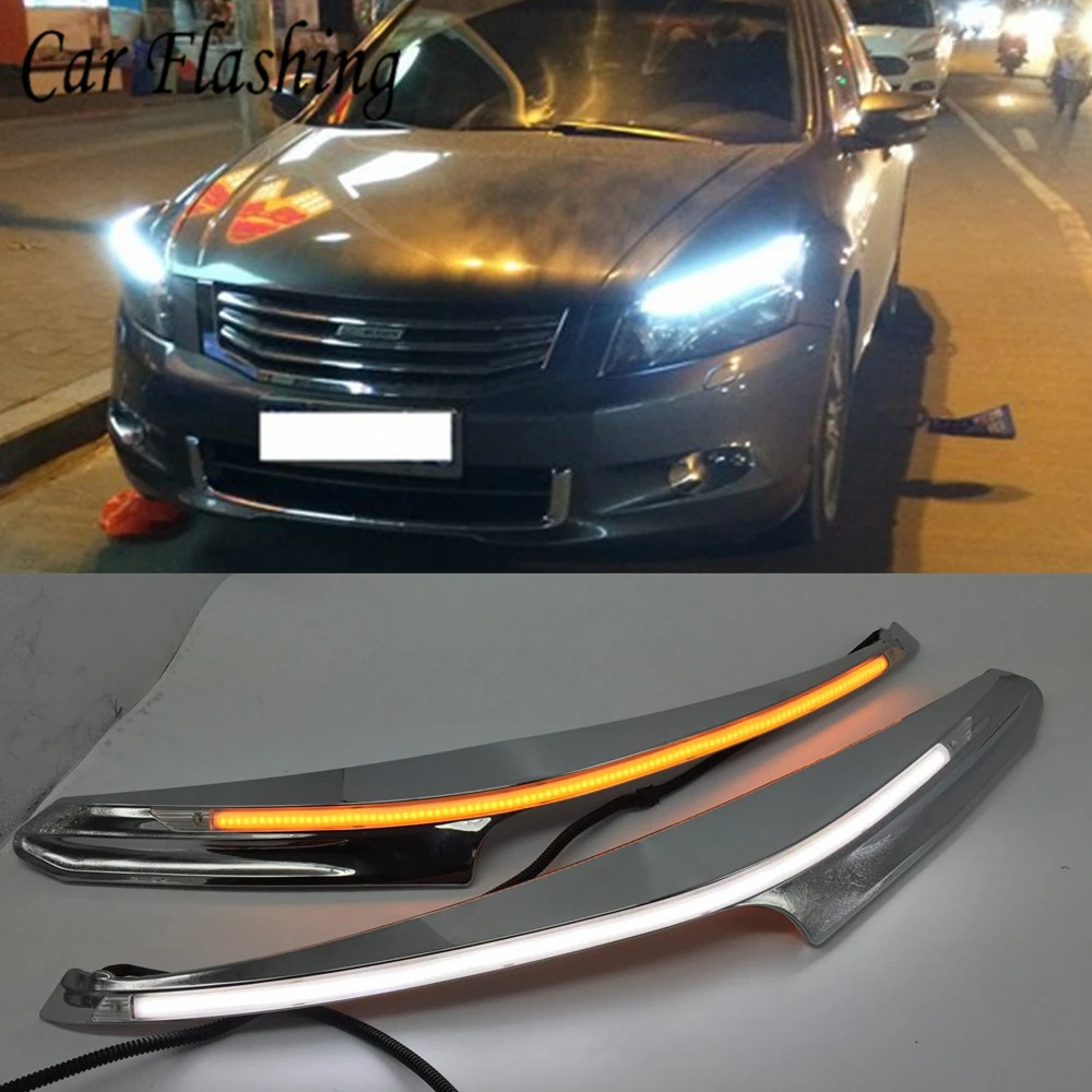 

2PCS Car Headlight Eyebrow Decoration Yellow Turn Signal DRL LED Daytime Running Light For Honda Accord 2011 2012 2013 2014
