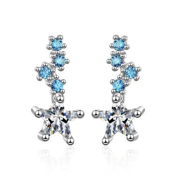 

New Beautiful Exquisite Fresh 925 Sterling Silver Jewelry Personality Blue Star Crystal Women Popular Stud Earrings SE643