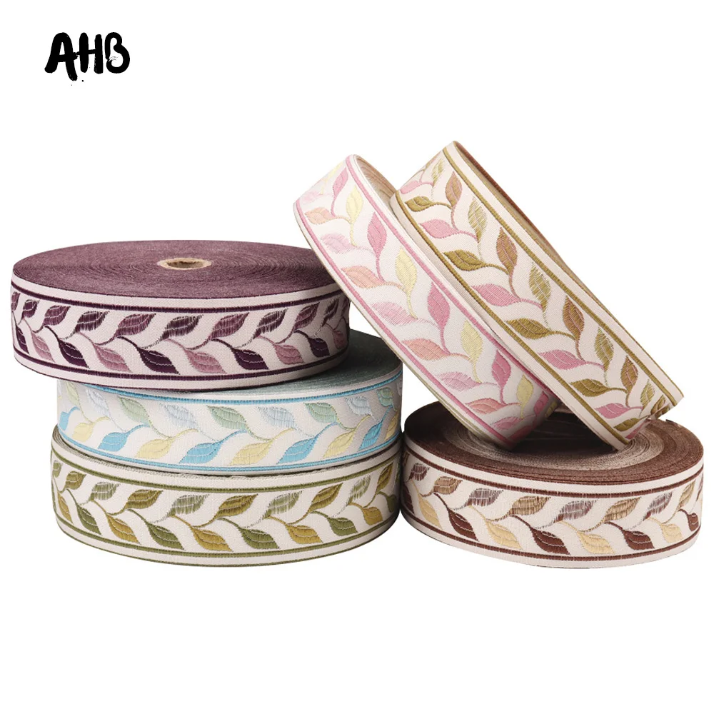 

AHB 5Yards 35mm Embroidery Ribbons National Style Beautiful Leaves Pattern Tape DIY Home Festival Creative Decoration Materials