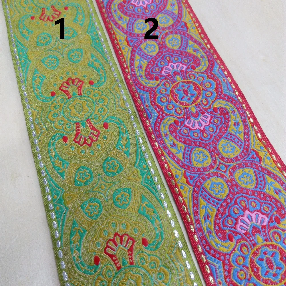 

5.5cm 55mm 2-1/4' Beautiful Quality Tutem Pink Gold Viridity Green Silver Bright Ethnic Bedding Webbing National Jacquard Ribbon