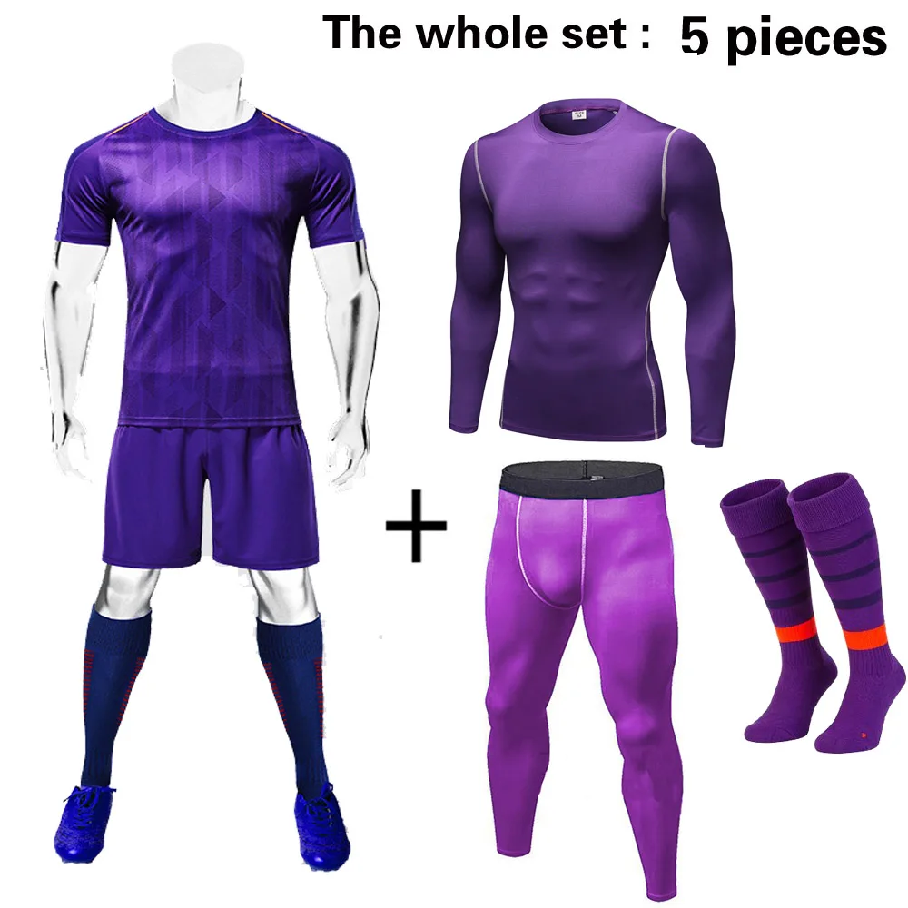 

Men 5pcs Soccer Jerseys The Whole Set with Compression and Socks Football kit Training Suits Coutomzied Uniform with socks