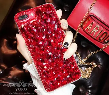 

For Samsung Galaxy A3 A5 A7 A8 A9 A6 Plus 2015 2016 2017 2018 A9s Star A2 Core Red Diamond Cover Big Rhinestone Case