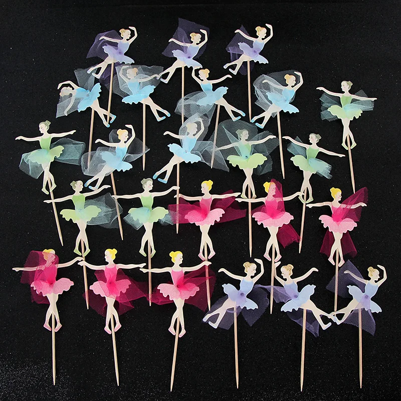 24pcs Dancing Girls Cupcake Cake Toppers Picks Ballet Girls Kids Birthday Party Decoration Supplies Baking Decoration