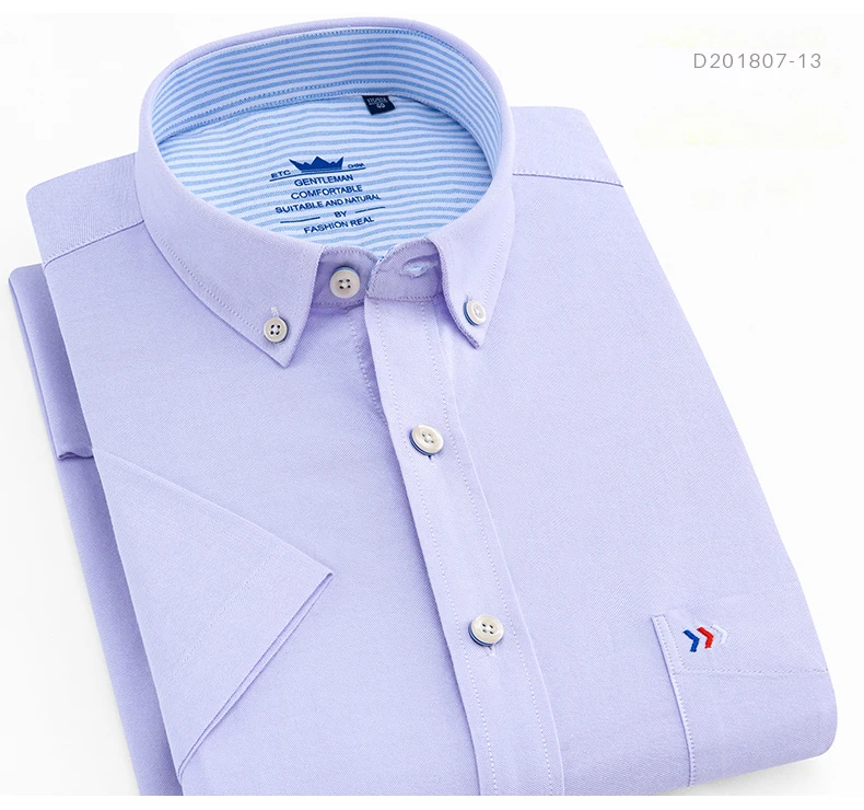 100% хлопковые мужские рубашки одноцветное короткий рукав Высокое качество Лето Slim Fit повседневное белого и синего цвета платье рубашка