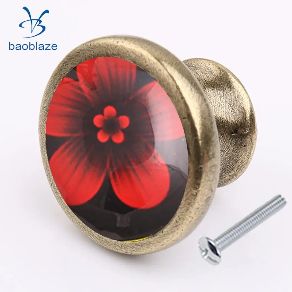 Flower Door Knob Cabinet Drawer Closet Cupboard Handle Furniture Hardware