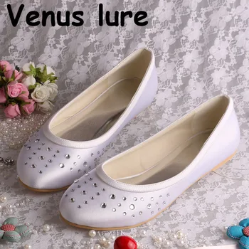

Customized Bridal Shoes Flat White Round Toe Flats Handmade