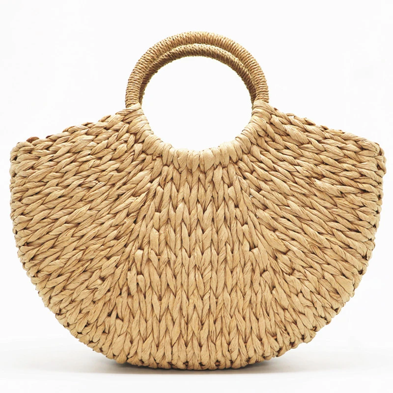 

2019 New Handmade Bag Women Pompon Beach Weaving Ladies Paper Straw Bag Wrapped Beach Bag Moon Shaped Bag Drop Shipping A4