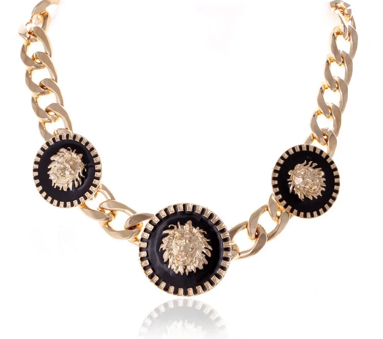 

Dropship 2019 New Simple Fashion Personality Creative Tide Fan Metal Wide Chain Lion Head Exaggerated Decorative Necklace Gifts
