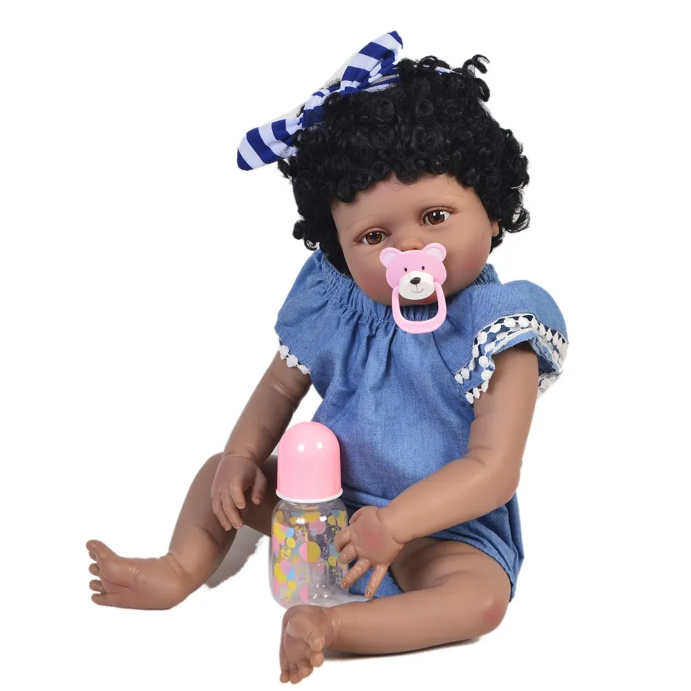 Черный силиконовый Bebes Reborn Bonecas Play игрушки для малышей подарок Bebes живая кукла с модной джинсовой одеждой дети интерактивные playmate