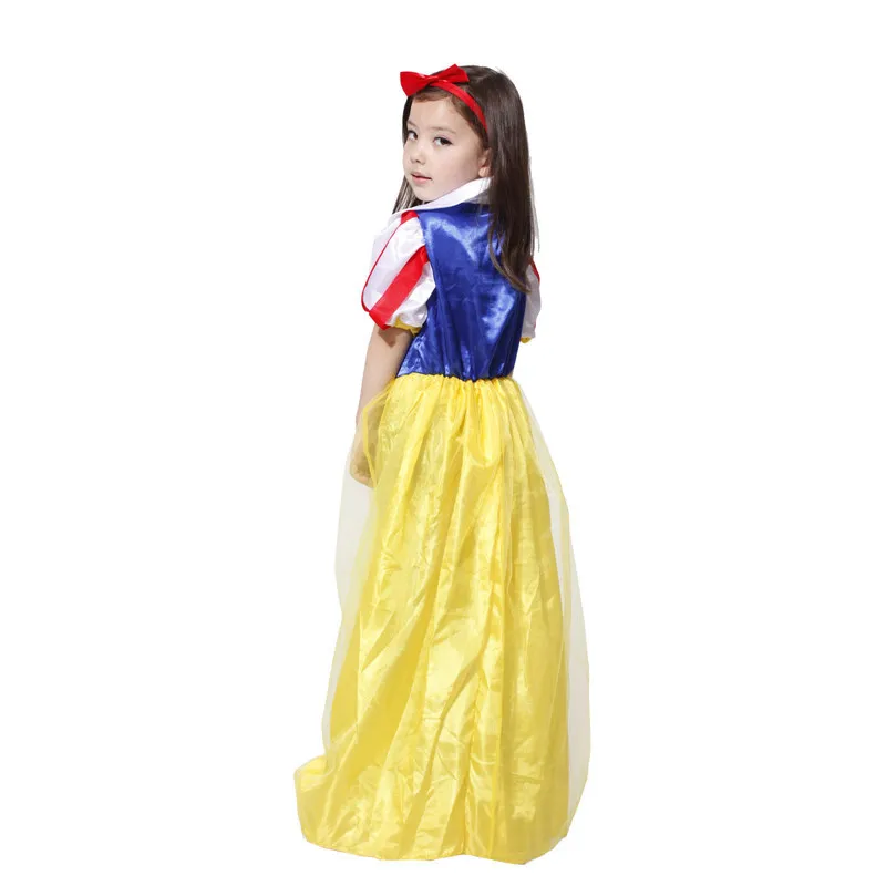 Желтое длинное платье для девочек; шикарное платье принцессы Белоснежки; детский маскарадный костюм на Хэллоуин