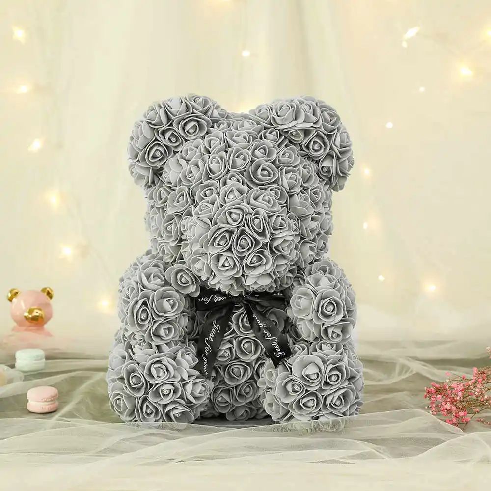 Лидер продаж 25/40 см медведь розы искусственные цветы для дома, свадьбы, праздника, недорогой браслет Свадебные украшения Подарочная коробка ремесел венок - Цвет: grey