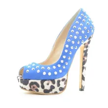 2015 Fashion Style Solid Women’s Stiletto Heel Women Shoes Peep Toe With Rivets Leopard Heel zapatos mujer Pumps