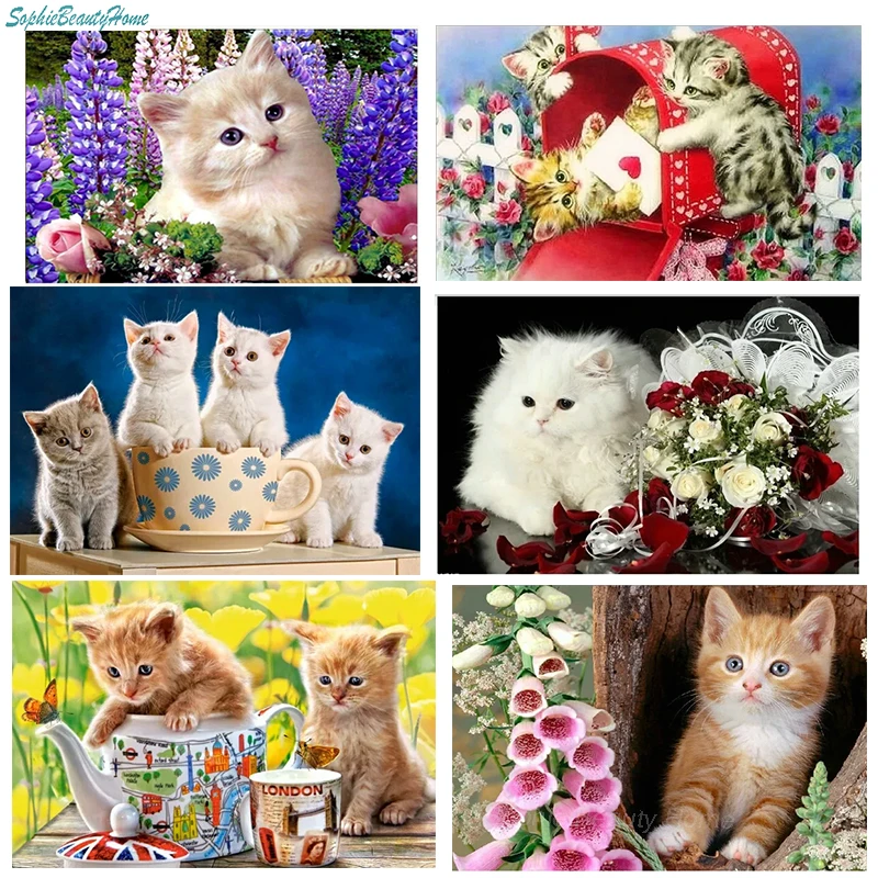 

Sophie Beauty Home Cute Cat Square Full of Diamond Embroidered Round Rhinestone Photo Diamond Mosaic Mosaic Decorate Your House