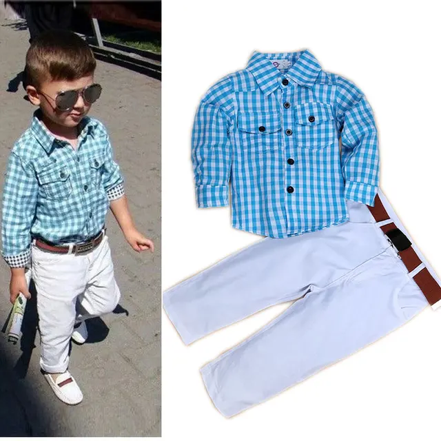 Hot Sale Boys Boutique Formal Clothes Set Plaid Kids Outfits Boy Fashion Clothes Sets Toddler