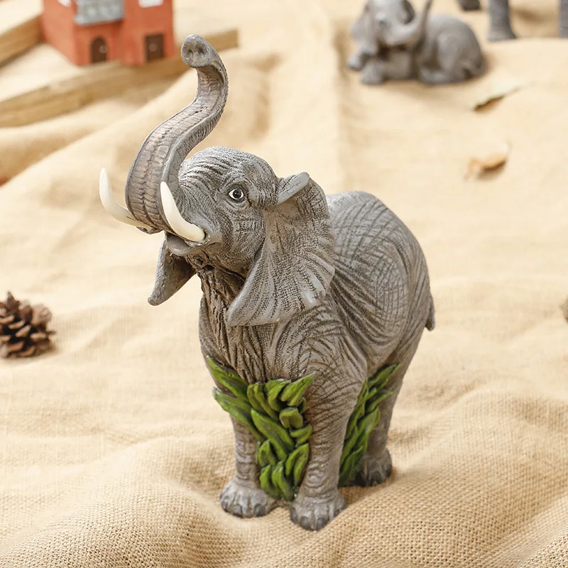 

Lucky Wealth Elephant Statue Resin Ornaments Home Decoration Accessories Vintage Elephant Sculpture Animal Crafts Figurine Gift