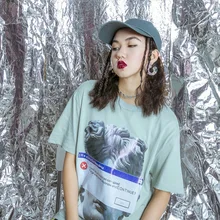 Дизайн уличная Harajuku индивидуальность свободное, с принтом в виде надписи BF пять сплит рукава круглый вырез Футболка средней длины