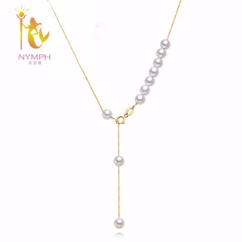 

NYMPH brand Charm fine pearl jewelry,18K yellow gold AU750 chain round shape pearl necklace pendant N30