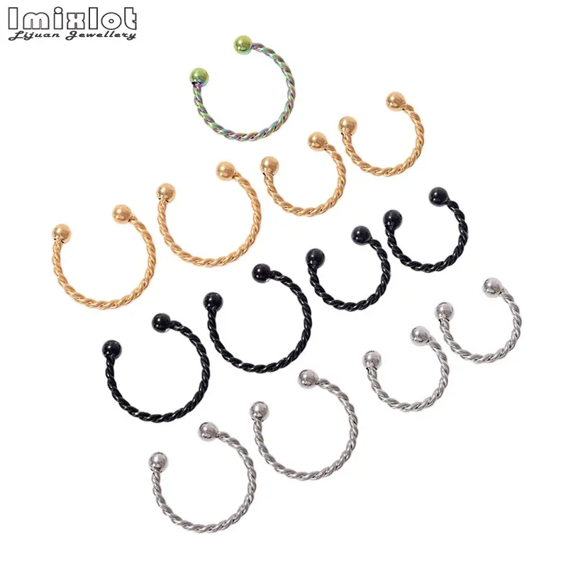 

2Pcs Steel Circular Nose Rings Piercing Nostril Helix Piercings Fake Septum Nose Lip Eyebrow Ear Piercings Body Jewelry