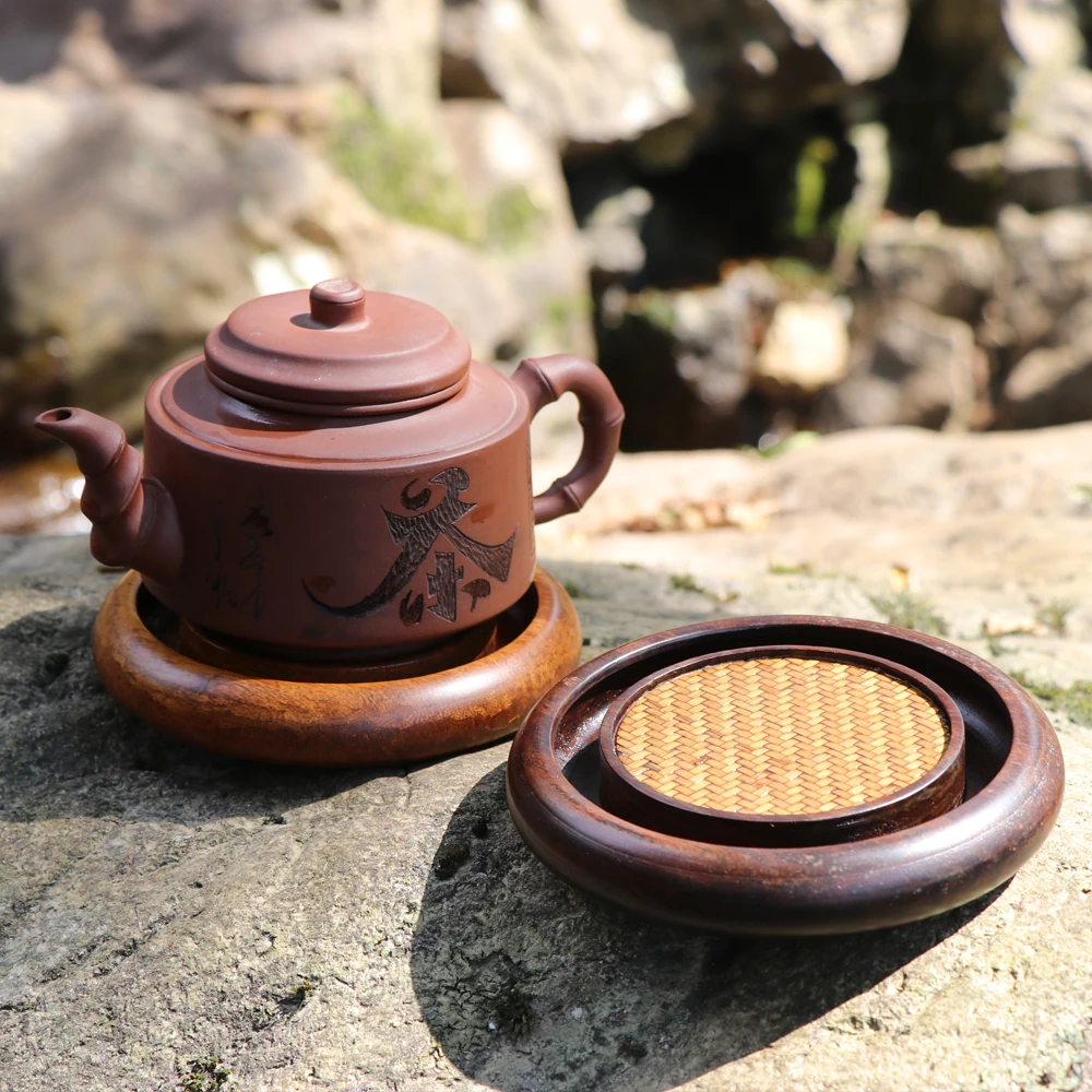 

High quality Sandalwood teapot trivets small round tea tray tea service Drain kung fu tea set gadgets tool Japanese Tea ceremony