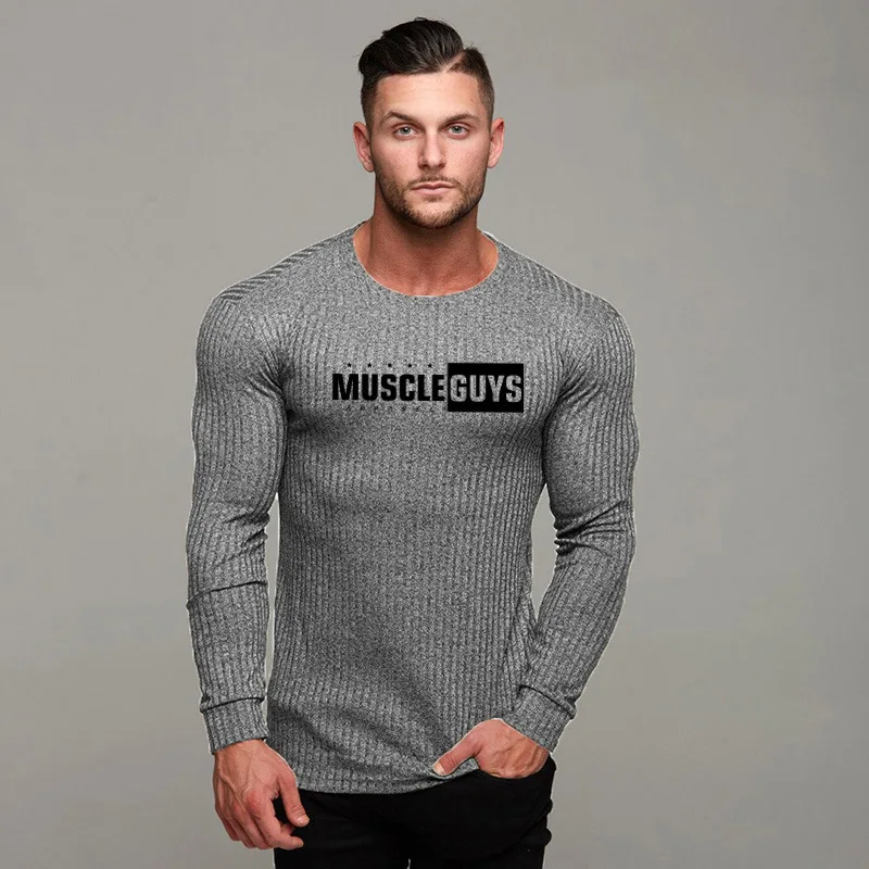 

2019 New Fashion Men's Round Neck Slim Solid Color Long-sleeved T-shirt Striped Fold Raglan Sleeve Style T shirt Tops Tees