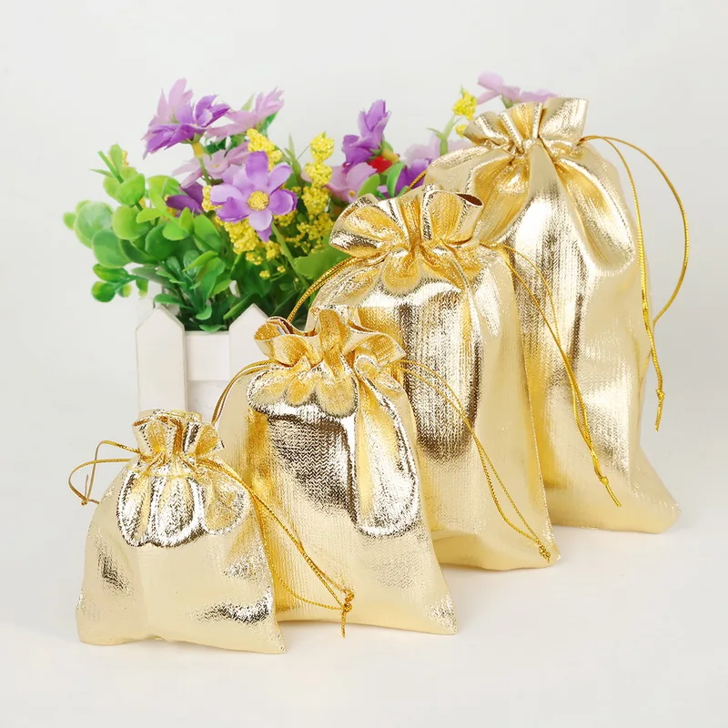 

50pcs/bag 7x9 9x12 10x15cm 13x18cm Adjustable Jewelry Packing Gold Color Drawstring Velvet Bag ,Wedding Gift Bags & Pouches