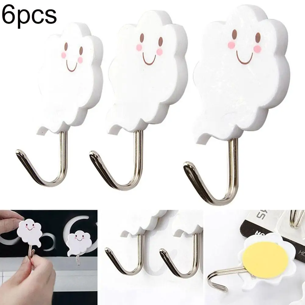6Pcs Cute Hook Hanger Cloud Shaped Sticky Hooks Wall Mounted Children Room Decoration hot | Дом и сад