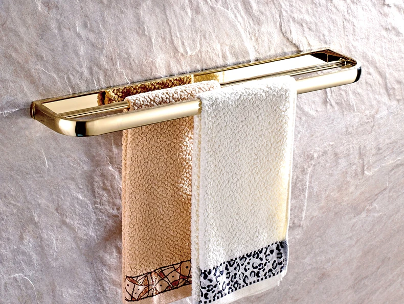 

Wall Mounted Polished Gold color Brass Bathroom Double Towel Bar Towel Rail Holder Bathroom Accessory mba842