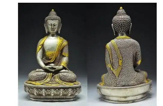 

8.19 inch / Exquisite Chinese ancient White copper Sakyamuni Buddha statue decoration bronze factory outlets