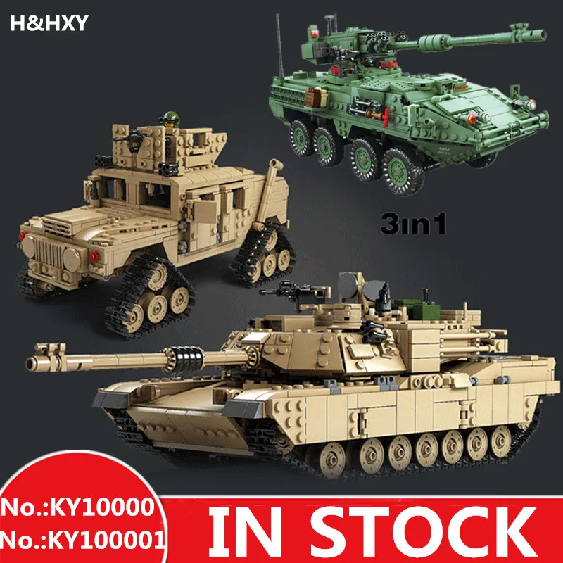 

H&HXY Building Blocks Military Theme Tank M1A2 ABRAMS MBT KY10000 1 Change 2 Toys 1463pcs KY 10001 1672pcs 3 in 1 Tank Models