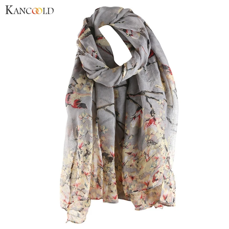 Cotton Floral Bird Printed Elegant Scarf Women Long Scarf Warm...