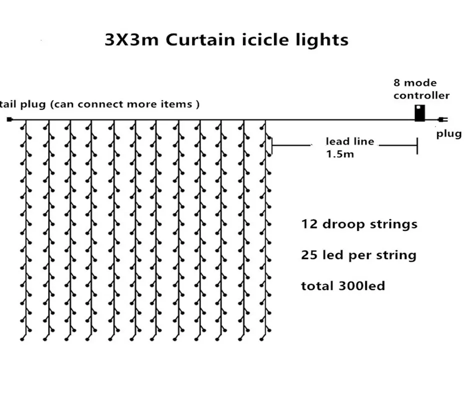 3*3 м светодиодный занавес сосулька гирлянда светодиодные светильники для дома украшение для спальни окно праздник свадьба день рождения Рождество вилка 220 В