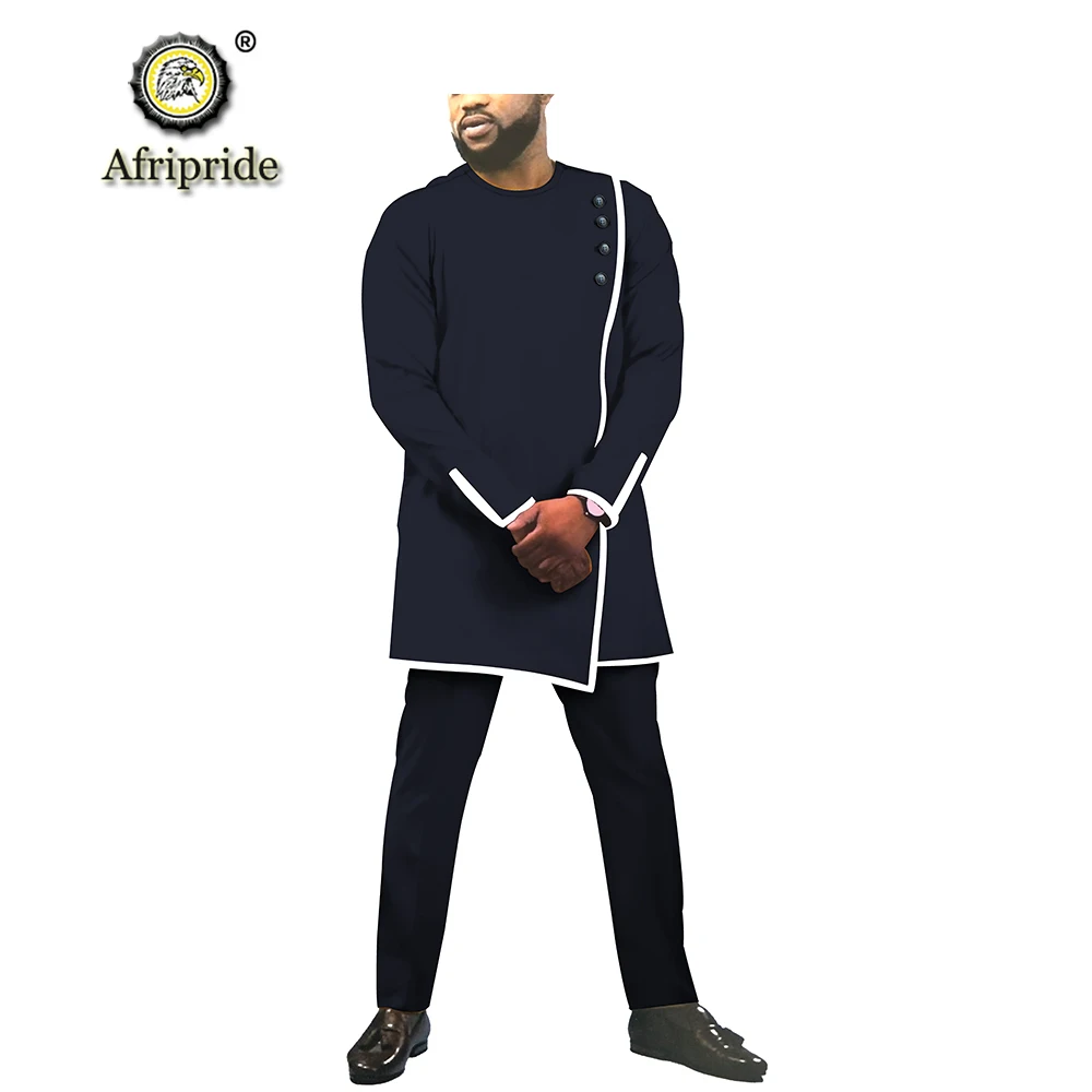 Африканская мужская одежда рубашки-Дашики рубашки и брюки с принтом Блузка для прогулок из чистого хлопка костюмы из двух предметов AFRIPRIDE S1916001