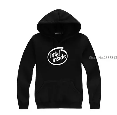 Осенне-зимняя Толстовка intel inside, флисовые хлопковые пальто с капюшоном, модная куртка - Цвет: Черный