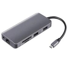 9 в 1 USB-C концентратор типа C концентратор до 4 K HDMI 3,5 мм аудио RJ45 Lan адаптер TF кардридер USB 3,0 концентратор для MacBook samsung Galaxy S9