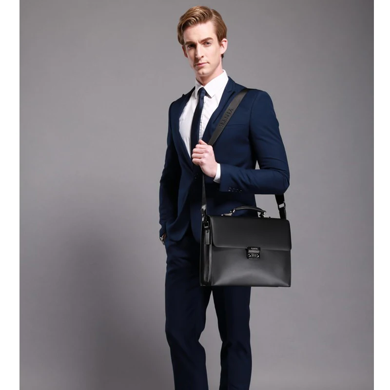 YINTE кожаный мужской портфель высокого качества известный черный мужской портфель для ноутбука s бизнес-сумка портфель T8203-3